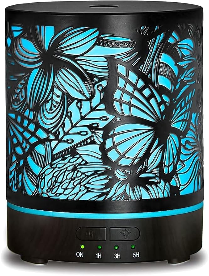 Essential Oil Diffusers 300ML Metal Aromatherapy Oil Diffusers for Large Room,Butterflies & Flower Ultrasonic Cool Mist Di...