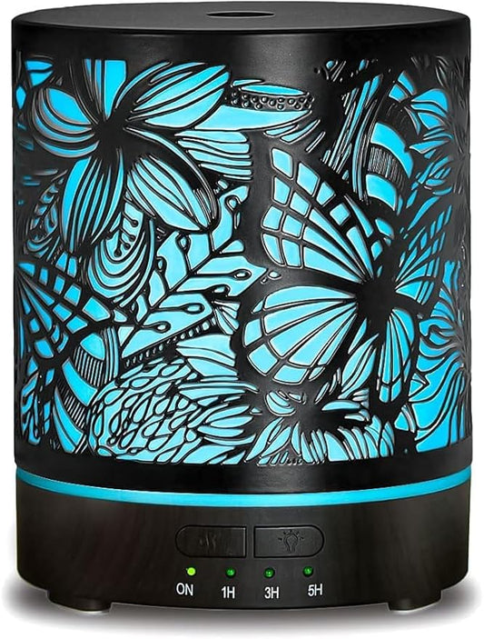 Essential Oil Diffusers 300ML Metal Aromatherapy Oil Diffusers for Large Room,Butterflies & Flower Ultrasonic Cool Mist Di...