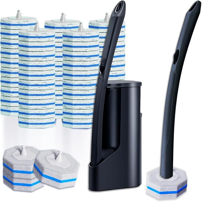 Disposable Toilet Brush with 50 Wand Cleaner Refills Pads，Wall Mounted Toilet Bowl Holder Set，Toilet Cleaning System Start...