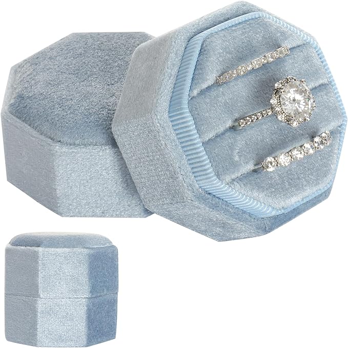 Gvhntk Velvet 3 Slots Jewelry Ring Box Vintage Octagon Ring Display Holder Gift Premium Gorgeous Case with Detachable Lid ...