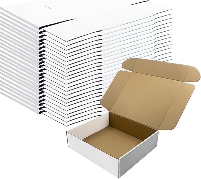 11x9.6x3 Inches White Shipping Boxes Set of 25，Cardboard Boxes Recyclable Corrugated Boxes Mailers for Small Business, Tra...