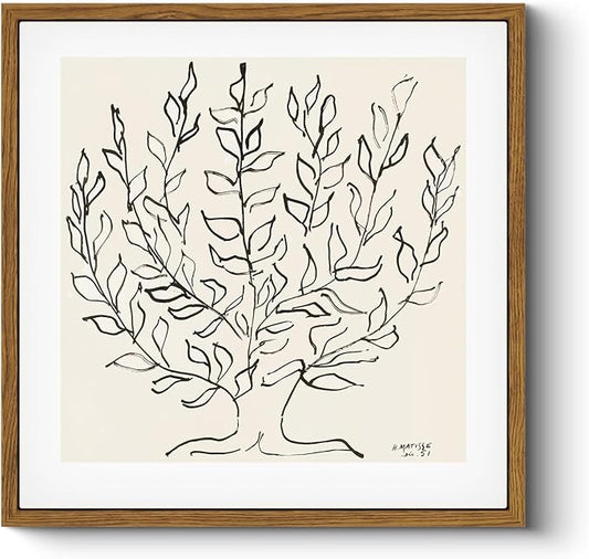 HUARCEY Vintage Framed Canvas Wall Art Plain Tree Drawing, Boho Modern Home Decor, Square Botanical Wall Art for Living Ro...