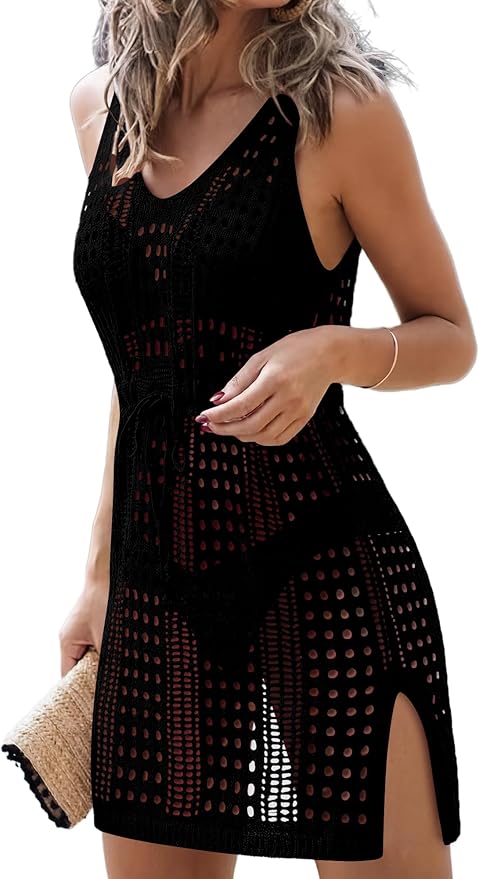 KISSMODA Womens Swimsuit Cover Up Sleeveless Swimwear Knit Beach Dress Coverup Bathing Suit Crochet 2026 Summer Trendy S-XXL