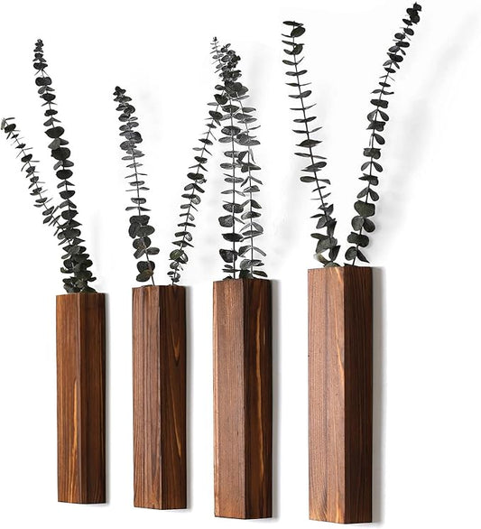 Sawoake Wooden Wall Planter Set of 4 - Modern Home Decor for Living Room, Bedroom, Bathroom - Walnut Finish Planter for Dr...