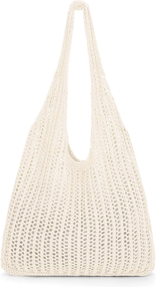 XZQTIVE Crochet Tote Bag for Women Mesh Beach bag for Summer Vacation Aesthetic Hobo Knit Shoulder Bag