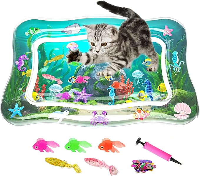 PANRIO Interactive Cat Toy for Indoor Cats, Upgraded Cat Water Mat with Fish - 0.7mm Thickened Water Sensory Play Pad, Enr...