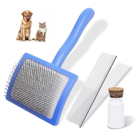 3PCS Slicker Brush for Dogs & Pet Comb,Professional Dog Grooming Brush (Goldendoodles,Poodles,Labradoodles) with Extra Lon...