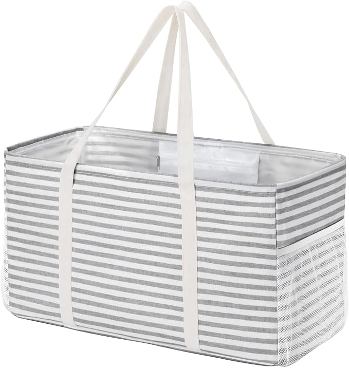 Lifewit Extra Large Tote Bag, Reusable Grocery Bags with Metal Wire Frame and Handles, Standing Utility Foldable Shopping ...