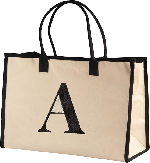 Salt Earth Personalized Initial Tote Bag for Women, Large Beach Grocery Utility Tote, Custom Monogram Shopping Bag.