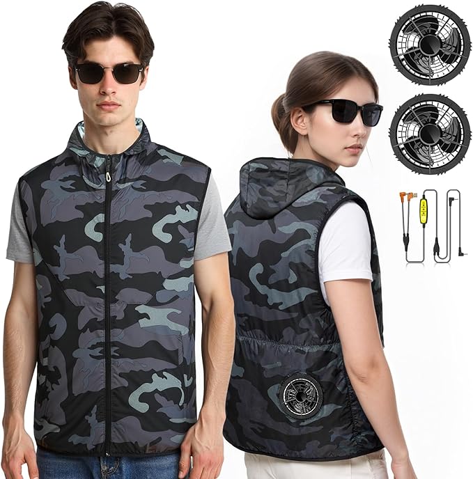 THOUSTA 12V Cooling Vest with 2 Fans, Air Conditioner Clothes with Hoodie, 360° Air Supply Cooling Jacket(NO BATTERY PACK)