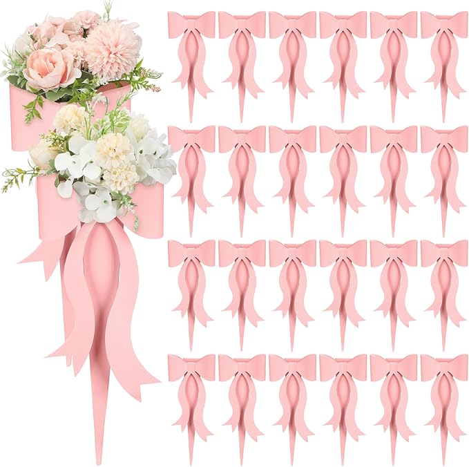 Lerheedi 24 Pcs Flower Bouquet Holder Mother's Day Single Rose Bow Theme Bags DIY Flower Wrapping Paper for Wedding Valent...