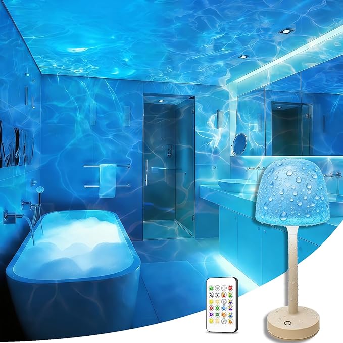 Kzictrs Cordless Waterproof Shower Lamp, Rechargeable Bathroom Lamp with Remote & Touch Control 16 Color Changeable Ocean ...