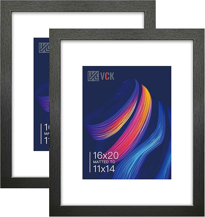VCK 16x20 Picture Frame Set of 2 Display Pictures 11x14 with Mat or 16x20 Without Mat, Wall Gallery Poster Frames,Horizont...