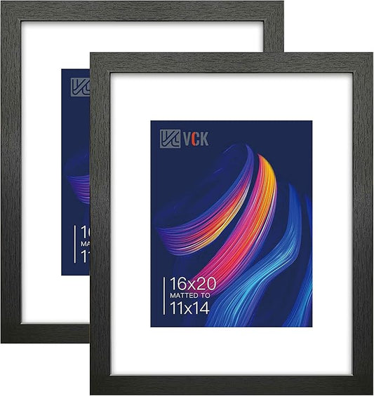 VCK 16x20 Picture Frame Set of 2 Display Pictures 11x14 with Mat or 16x20 Without Mat, Wall Gallery Poster Frames,Horizont...