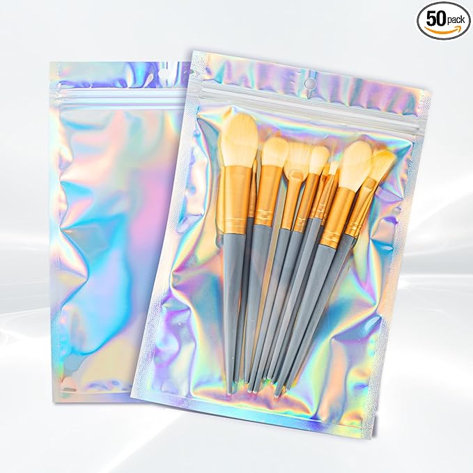 6x9 inch Holographic Bags, Resealable Foil Pouch Mylar Sample Bag Great for Small Business and Party Favor Food Storage（50...