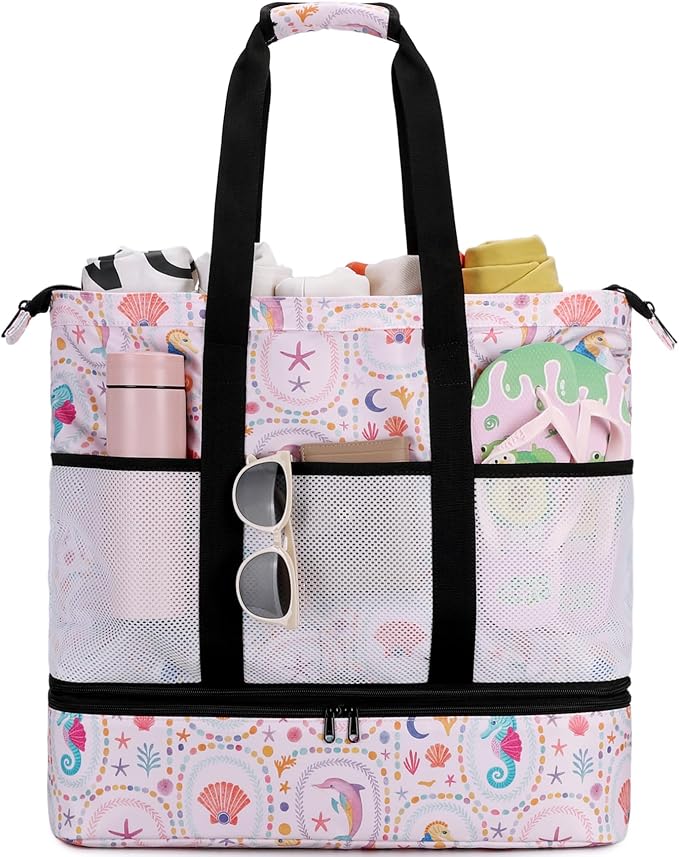 JIANYA Beach Bag Women Waterproof Sandproof Beach Tote Bags with Cooler Top Zipper Large Totes for Pool Travel Daily