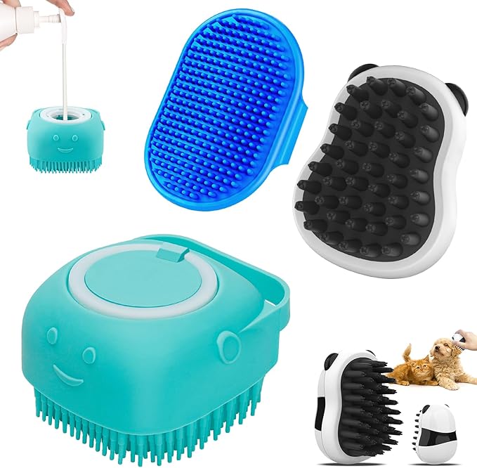 Comotech 3-in-1 Dog Grooming Brush | Adjustable Handle Shampoo Brush & Scrubber for Short & Long Haired Dogs & Cats (Blue ...