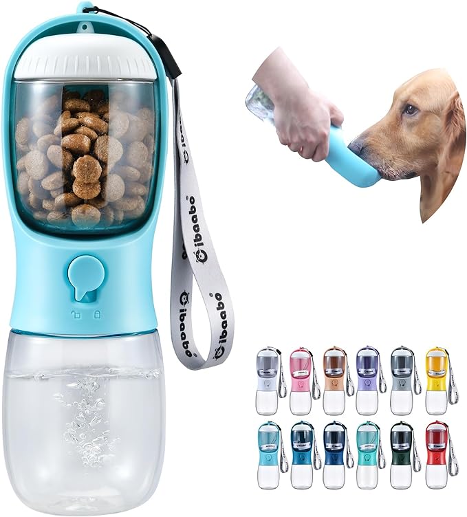 Cibaabo Dog Water Bottle with Food Container, Travel Puppy Water Bowl, Portable Pet Dispenser, Dog Gift Stuff Accessories ...