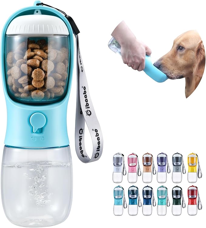 Cibaabo Dog Water Bottle with Food Container, Travel Puppy Water Bowl, Portable Pet Dispenser, Dog Gift Stuff Accessories ...
