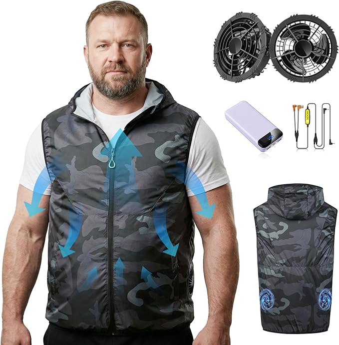 YMTHE Cooling Vest with 2 Fans and 30000mAh Large Battery Pack, Air Conditioned Jacket for Men