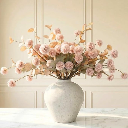 Artificial Flowers for Vase - Beige Silk Mums 10 Long Stems with Eucalyptus, Faux Flowers Home Decor, Neutral Tan Cream Fl...