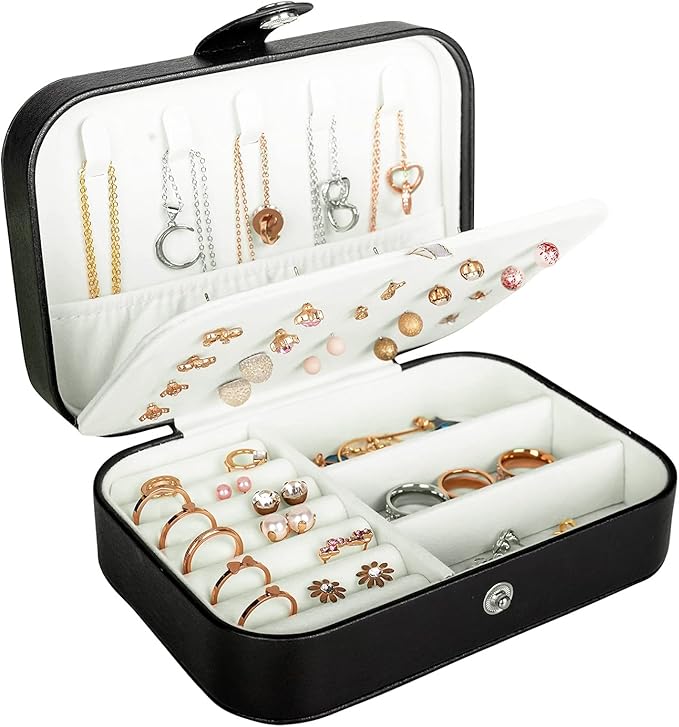 Hatori Travel Jewelry Box, PU Leather Small Jewelry Organizer for Women Girls, Portable Mini Travel Case Display Storage H...