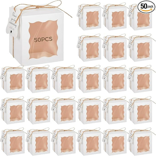 50 Pcs Clear Gift Boxes for Candles, White Square Packaging with Thank You Tags, 10oz Candle Box Packaging with Twine for ...