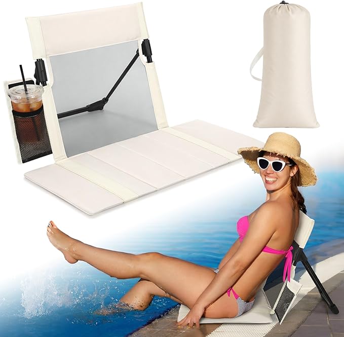 Novabright 1 Pcs Extra Large Foldable Pool Chair with Mesh Backrest Portable Camping Chairs Poolside Seat with Cup Holder ...