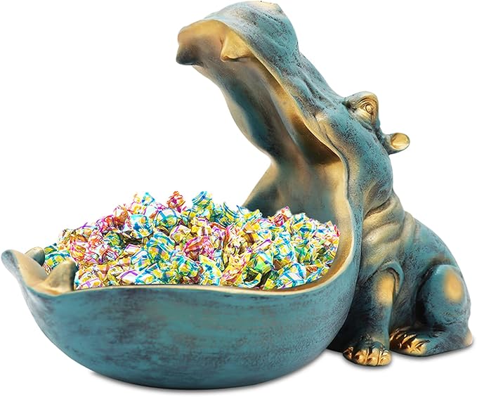 aboxoo Hippo Statue,Large Hippopotamus Figurine Home Sculpture with Resin, Hippo Candy Jar, Candy Dish Bowl for Office Des...
