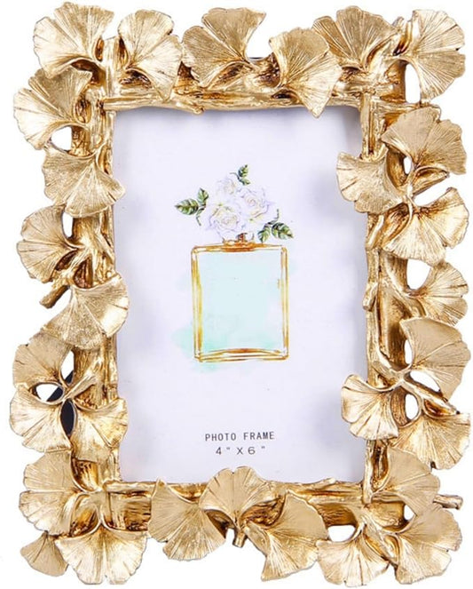 LONG XIN SERIES 1PCS 4X6 Inch Vintage Photo Frame Resin Picture Frame Ginkgo Leaves Decoration Photo Frame Stand Holder (G...