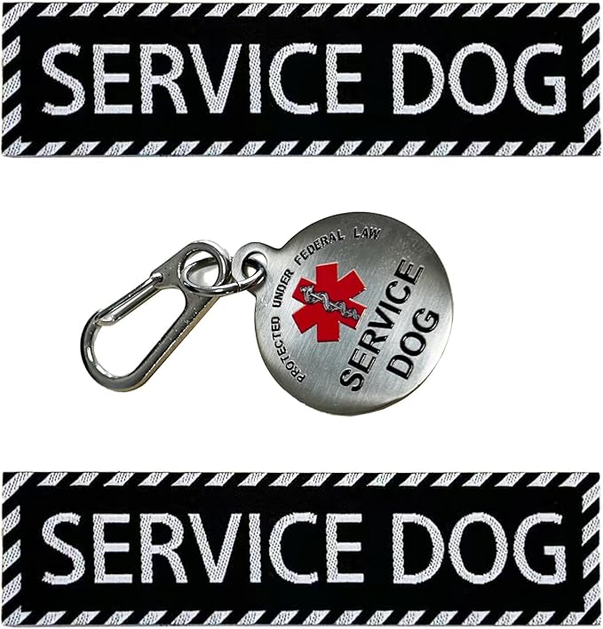 FITZNORA Service Dog Patches 2 Pcs and Tag Set Hook and Loop Backing with Pendant for Harness and Collar (X-Small, 3.8 x 1...
