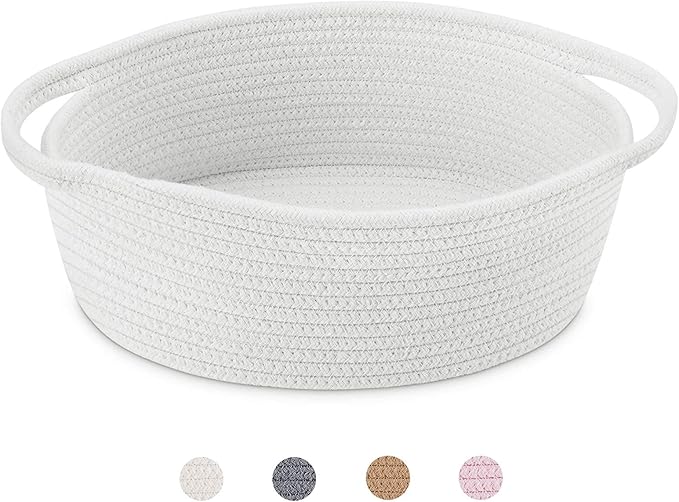 ABenkle Small Basket with Handles, Boho Decorative Rope Woven Dog Cat Toy Storage Bin Shelf Storage Organizer, Easter Chri...