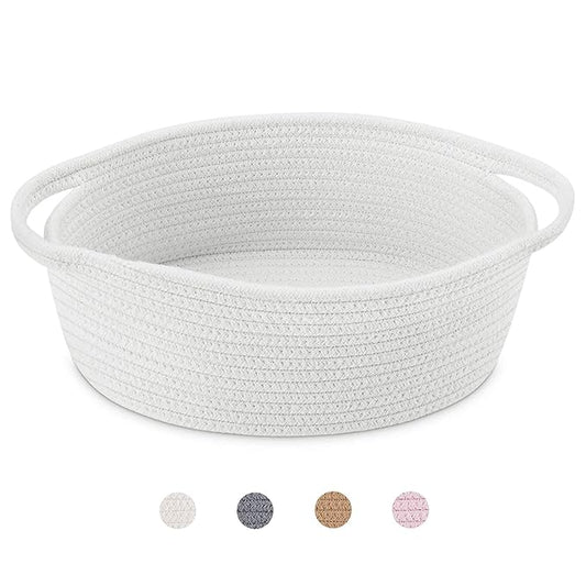ABenkle Small Basket with Handles, Boho Decorative Rope Woven Dog Cat Toy Storage Bin Shelf Storage Organizer, Easter Chri...