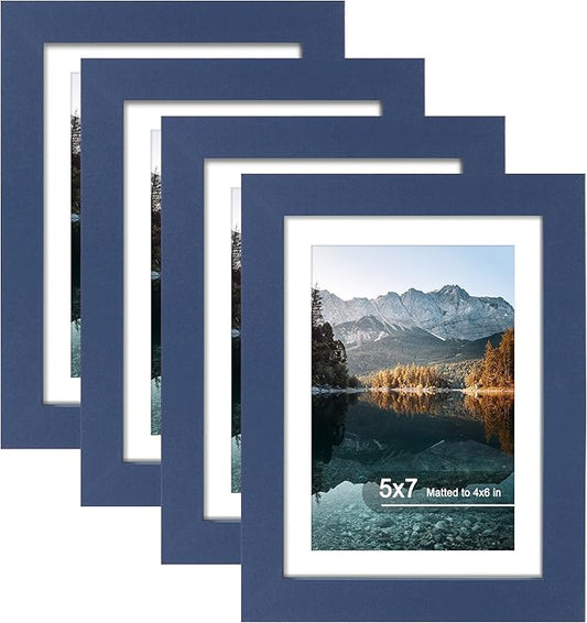 SZYUU 5x7 Picture Frame Set of 4, High Definition Real Glass, Display Pictures 4x6 with Mat or 5x7 Without Mat, Gallery Wa...