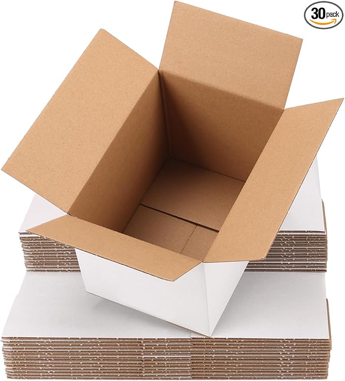 Serwrsw 8x6x6 inch Shipping Boxes White Set of 30, Inner Size 7.9x5.9x5.9 inch Corrugated Cardboard Boxes for Packaging Sm...