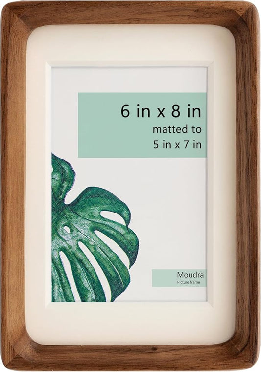 Moudra Handcrafted Solid Wood Picture Frame with Mat for Wall or Tabletop Display, Perfect for Photos and Artwork. (Walnu...