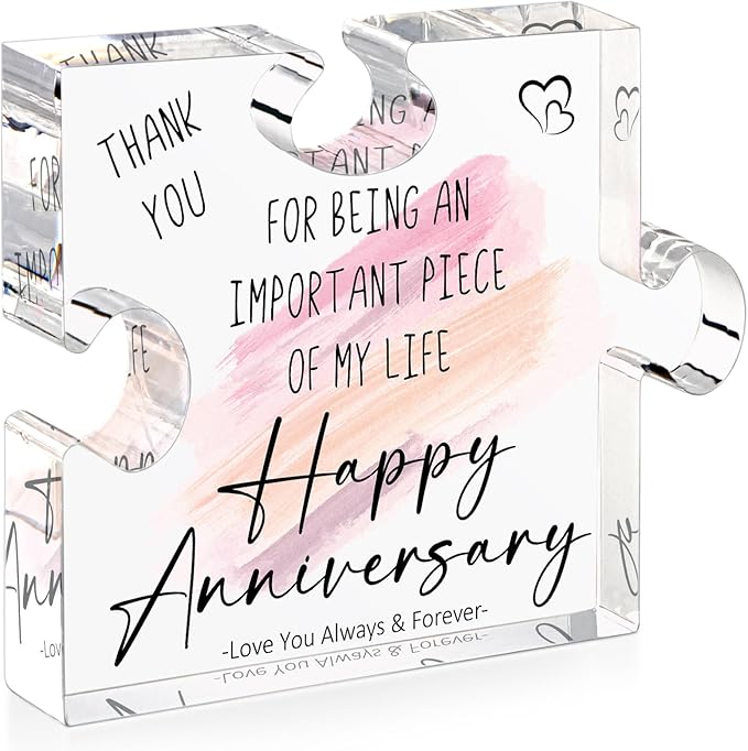 Happy Anniversary Puzzle-Shaped Plaque Gifts - Wedding Anniversary Presents for Wife, Her, Women - Romantic Anniversary Ce...