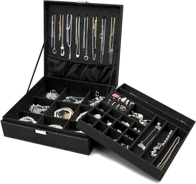 ProCase Velvet Jewelry Box Organizer for Women Father's Day, 2 Layer Jewelry Display Storage Holder Case for Necklace Earr...