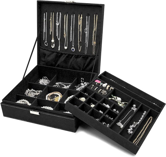 ProCase Velvet Jewelry Box Organizer for Women Father's Day, 2 Layer Jewelry Display Storage Holder Case for Necklace Earr...