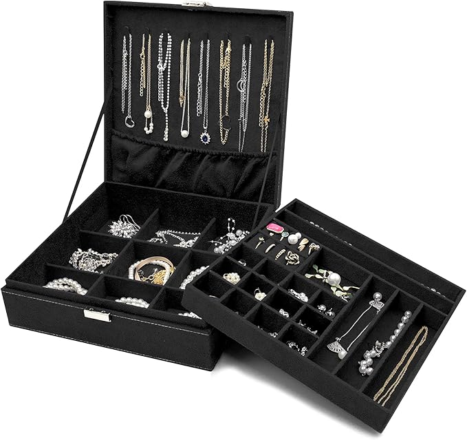 ProCase Velvet Jewelry Box Organizer for Women Father's Day, 2 Layer Jewelry Display Storage Holder Case for Necklace Earr...