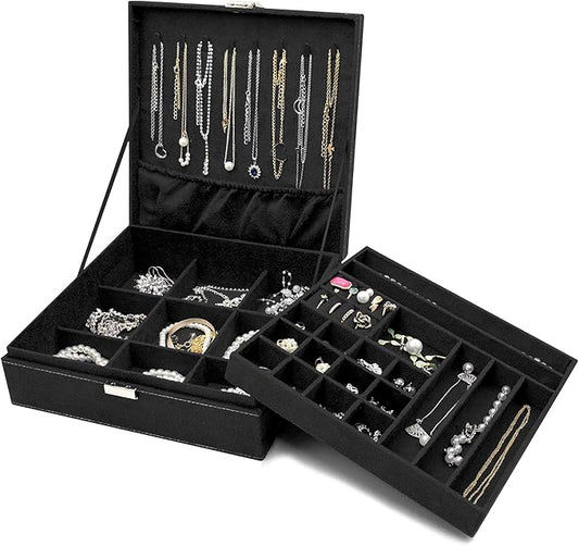 ProCase Velvet Jewelry Box Organizer for Women Father's Day, 2 Layer Jewelry Display Storage Holder Case for Necklace Earr...