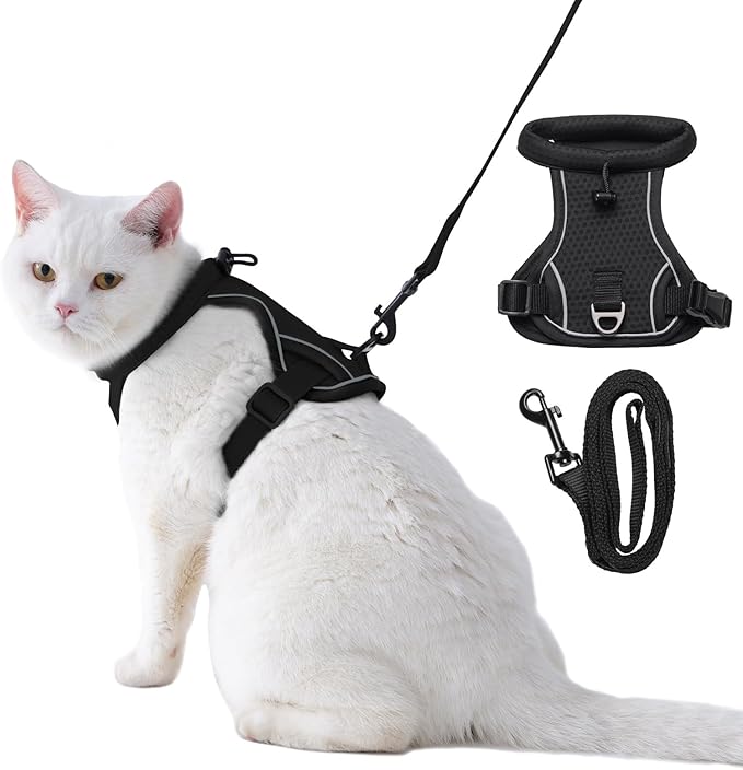 Dotoner Escape Proof Cat Harness and Leash Set Adjustable Soft Mesh Vest for Walking Safe Travel Vet Visit with Reflective...