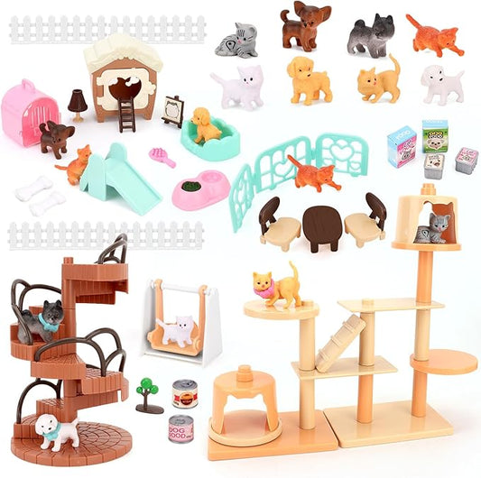 BananMelonBM 67 PCS Cat and Dog Pet Figurine Playset, Pretend Play Toy for Kids Creative DIY Realistic Detailed, Education...