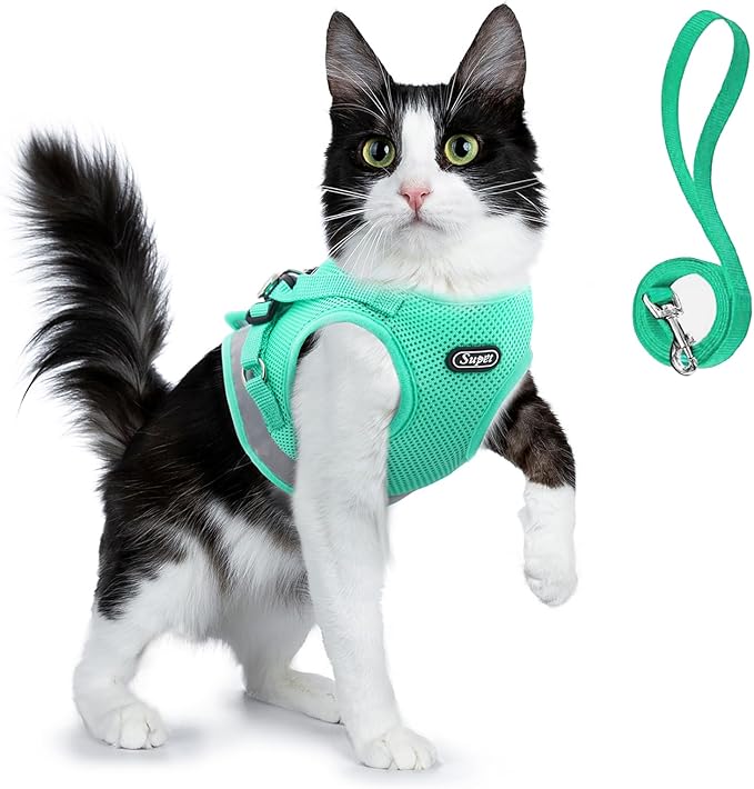 Supet Cat Harness and Leash Set - Soft Mesh Adjustable Cat Vest Harness with Reflective Strap for Walking Cat and Puppy Ra...