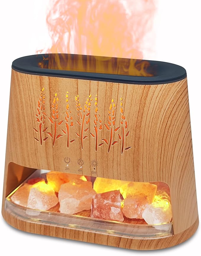 Fireplace Flame Diffuser & Himalayan Salt Lamp, 8 Colors Aromatherapy Diffuser Cool Mist Humidifier with Timer Auto Off Fu...