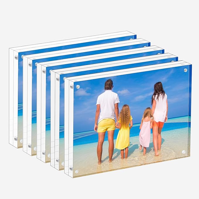 Meetu Acrylic Picture Frame 5x7,Clear Freestanding Double Sided 20mm Thickness Frameless Magnetic Photo Frames Desktop Dis...
