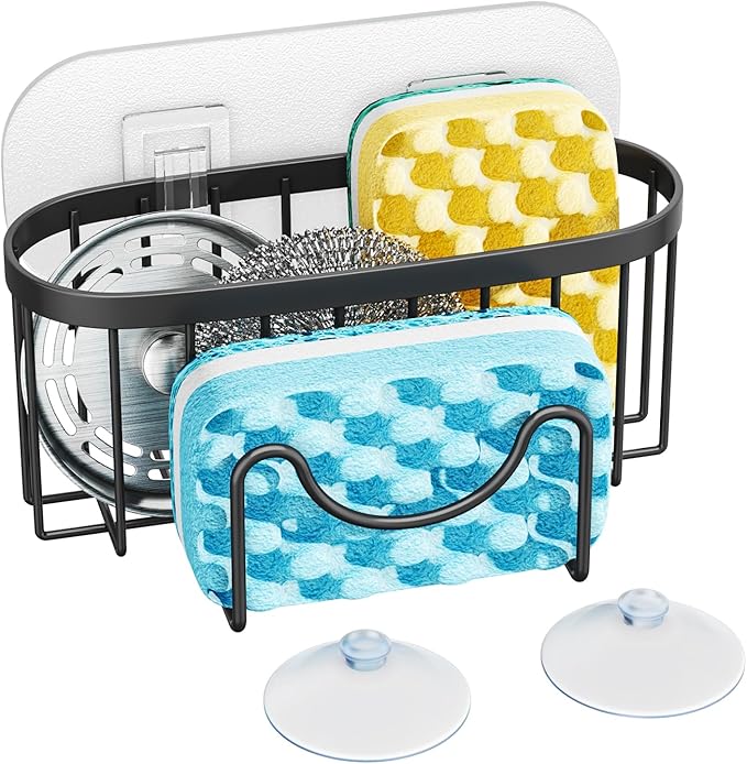 HapiRm Multifunctional Sponge Holder with Unique M-Shaped, 2 Installation Methods Kitchen Sink Caddy Organizer, Rustproof ...