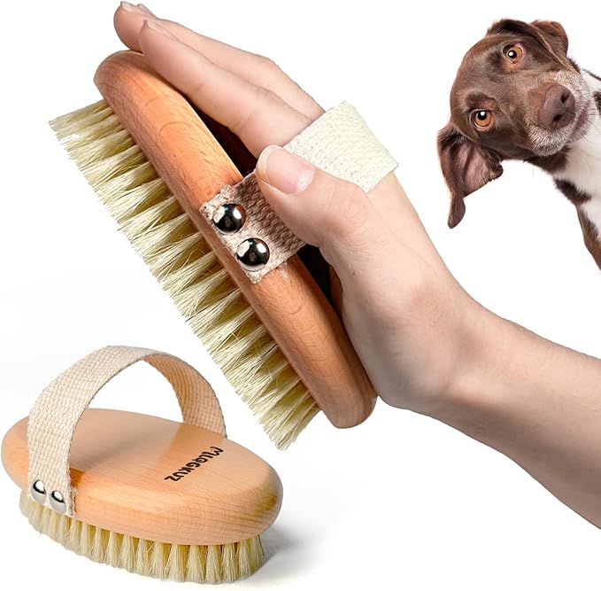 MLQGKUZ Professional Dog Brush Boar Bristle for Short-Haired Dogs - Reduces Shedding, Non-Slip Grip, Gentle Grooming