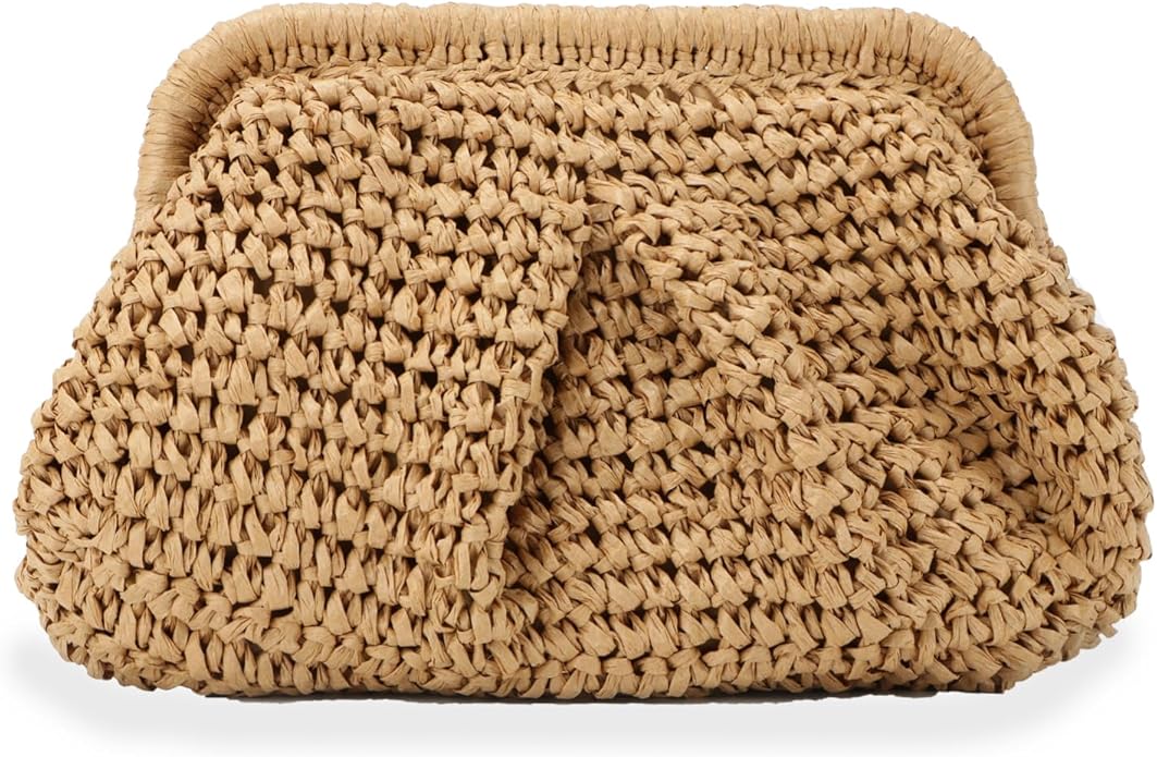Emprier Straw Clutch Purses for Women Cloud Dumpling Pouch Straw Crossbody Shoulder Handbag Summer Beach Woven Bag