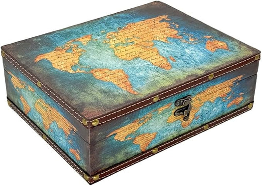 Amedoo Treasure Box Vintage Wooden + PU Leather Decorative Trinket Jewelry Box Memento Case Box Keepsake Box Gifts For Kid...